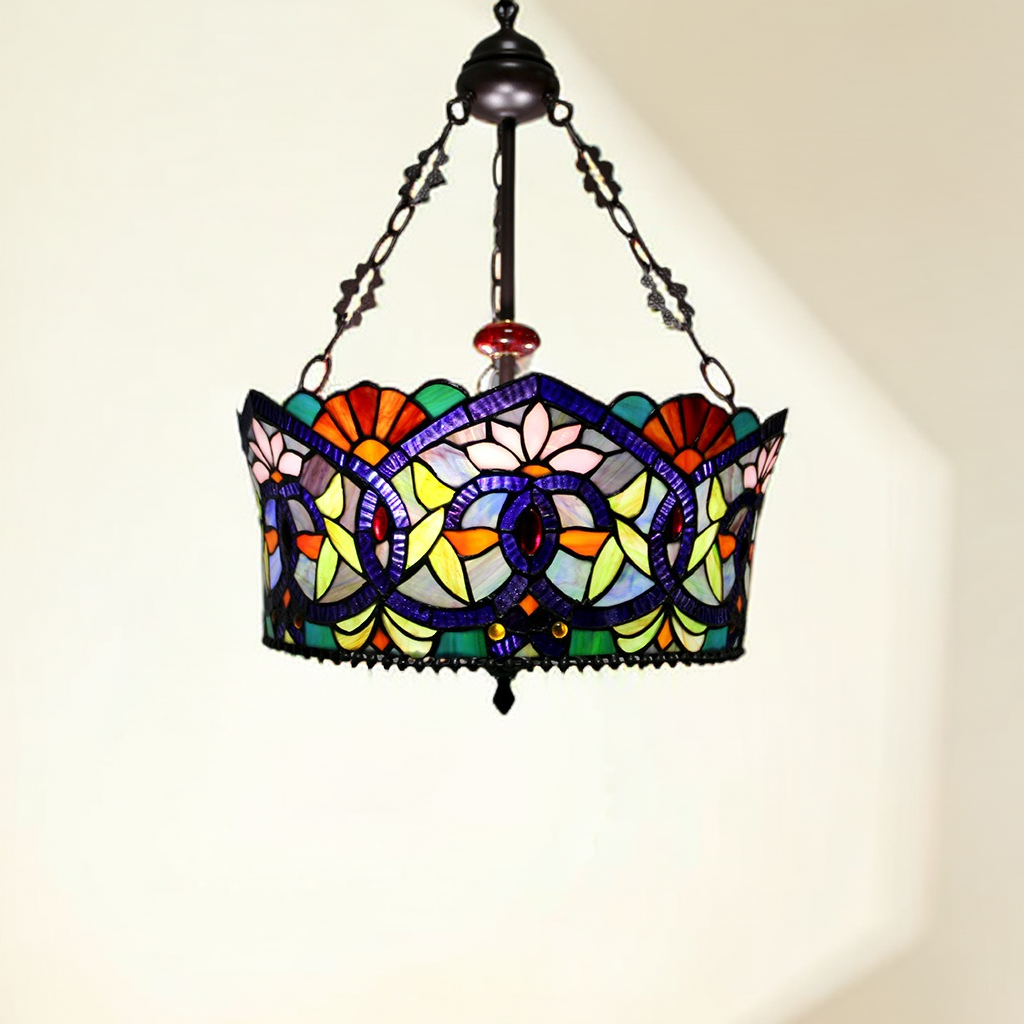 Tiffany Vintage Fleur LED Suspension Tachée Verre Métal Bar - Neutralighting