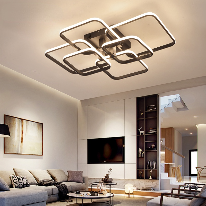Arisha Plafonnier Carré/Rectangle/Rond Moderne, Métal/Acrylique, Noir/Blanc, Salon - Neutralighting