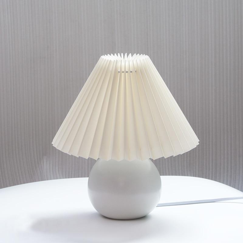 Muto Lampe de Table Vintage, Céramique/Rotin/Bois/Tissu, Blanc/Beige, Chambre - Neutralighting