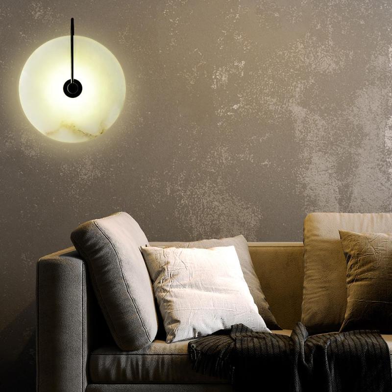 Arisha Applique Murale Ronde Moderne Nordique, Marbre, Noir/Or, Chambre à Coucher/Salon - Neutralighting