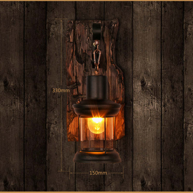 Silva Applique Murale Lanterne Industrielle/Rétro, Métal/Bois, Bronze, Salon - Neutralighting