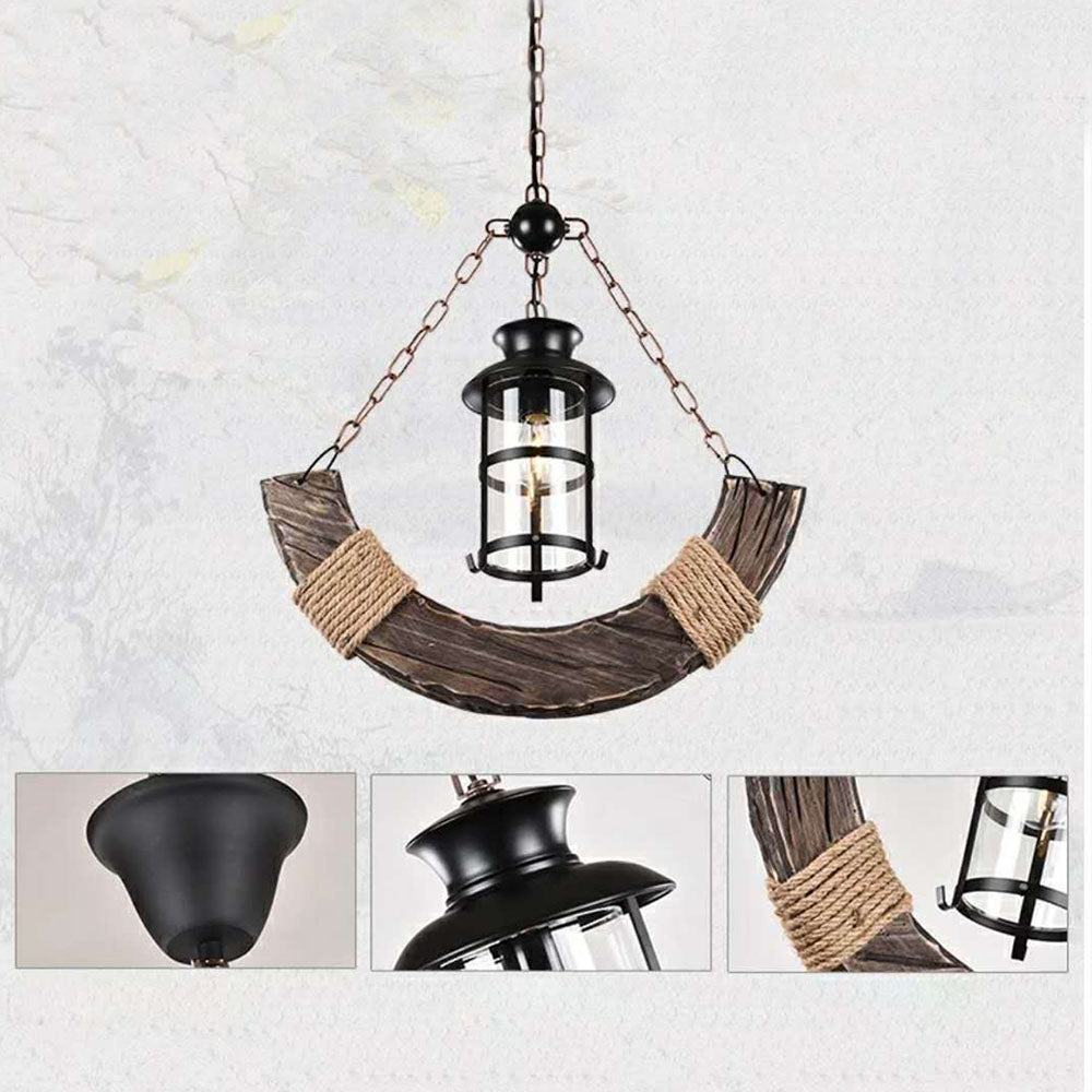 Epoch Suspension Lanterne Retro, Metal/Bois, Noir/Marron, Chambre
