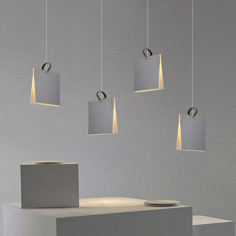 Arisha Suspension Carré Contemporaine, Métal/Tissu, Blanc/Gris, Chambre à Coucher/Librairie - Neutralighting
