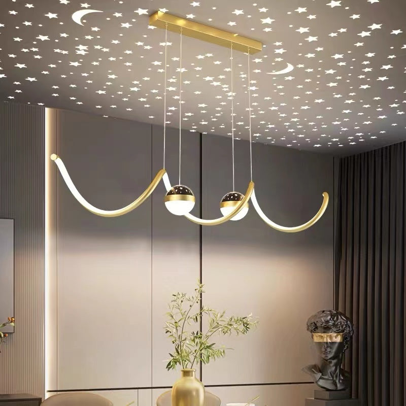 Arisha Suspension Linéaire Nordique, Métal/Acrylique, Noir/Blanc/Doré, Salon - Neutralighting