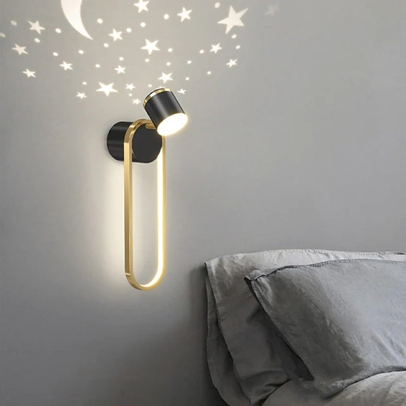 Ray Applique Murale Cylindre Etoile Moderne, Métal, Noir/Or, Chambre - Neutralighting