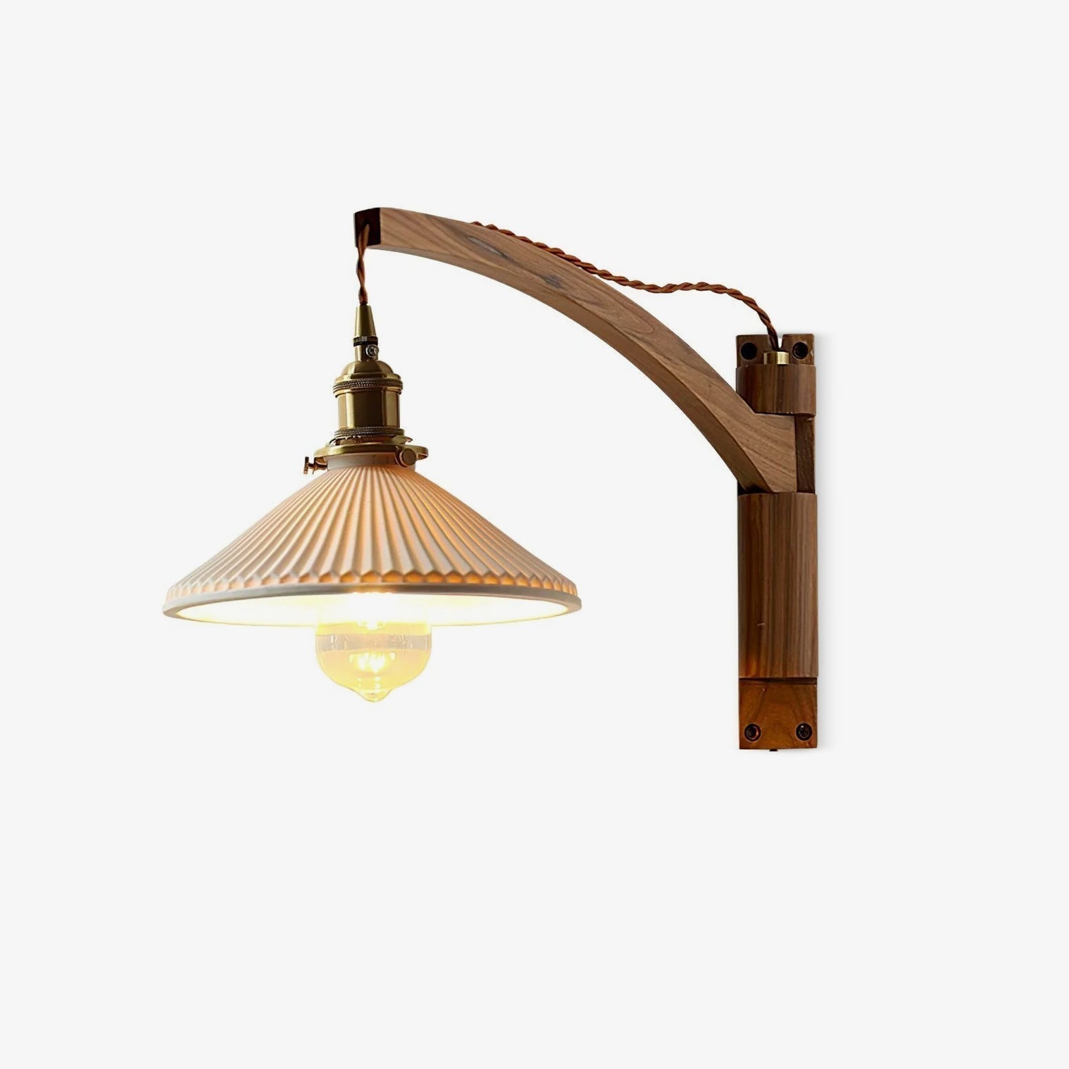 Illaee Nordic Art Swing Arm Walnut Ceramic Wall Light - Neutralighting