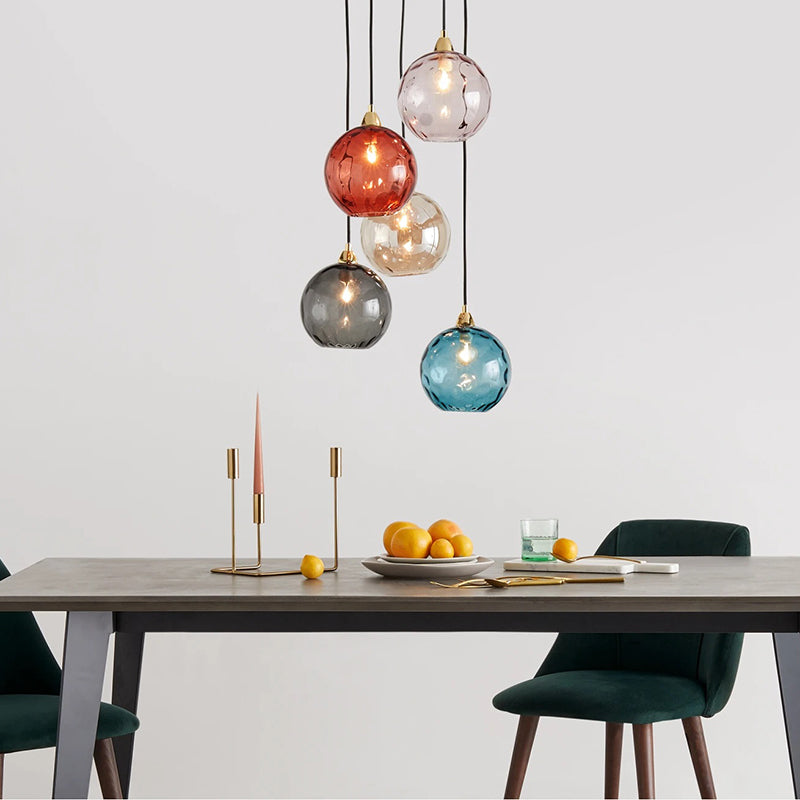 Valentina Suspension Boule Ondulation Nortique Métal/Verre Vert/Gris Salon - Neutralighting
