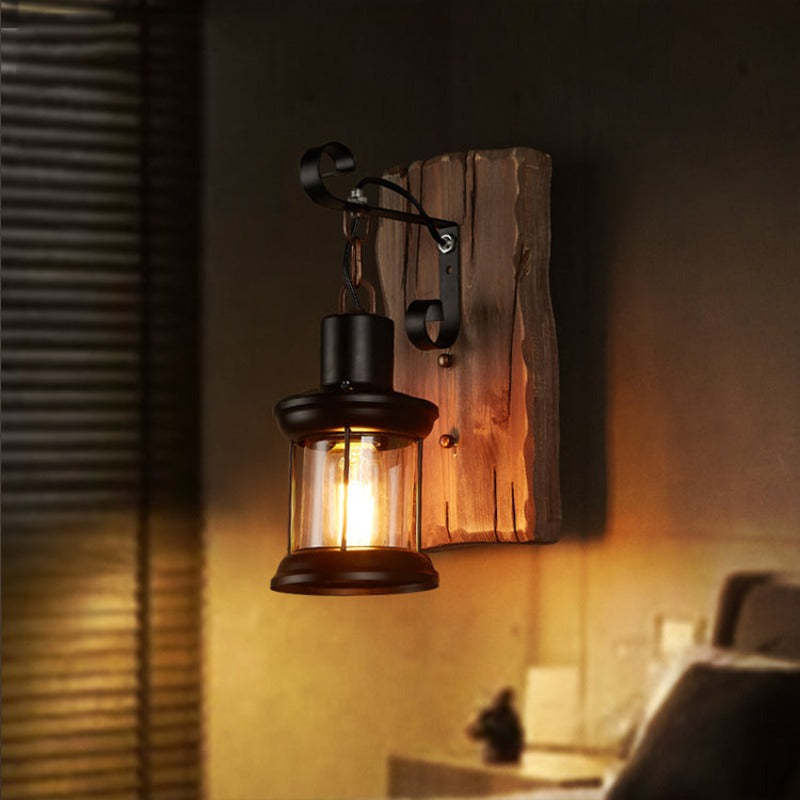 Silva Applique Murale Lanterne Industrielle/Rétro, Métal/Bois, Bronze, Salon - Neutralighting