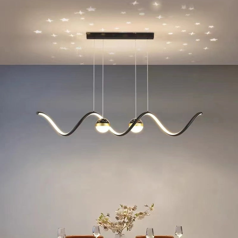 Arisha Suspension Linéaire Nordique, Métal/Acrylique, Noir/Blanc/Doré, Salon - Neutralighting