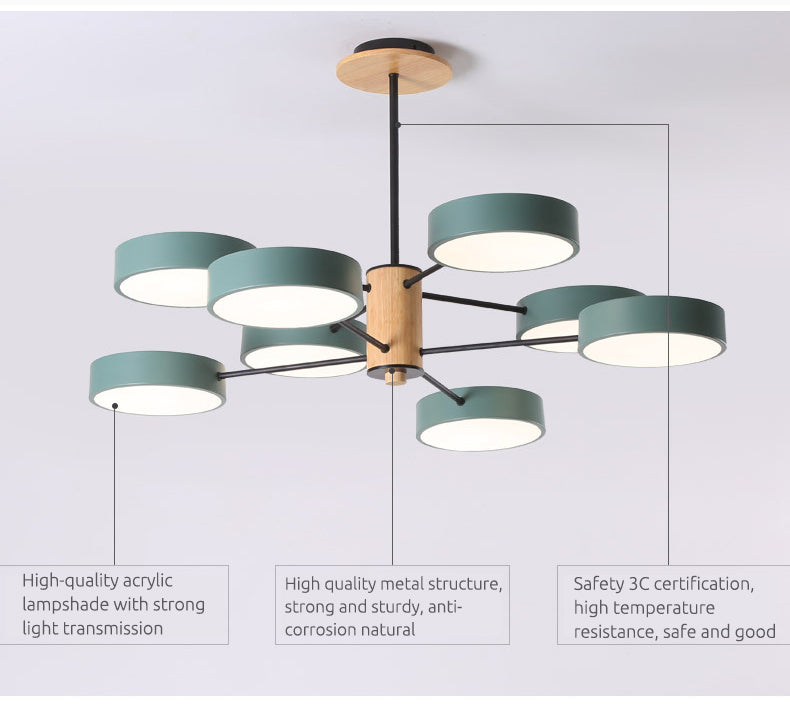 Arisha Plafonnier Cylindre Art Deco, Métal/Bois, Blanc/Vert/Gris, Salon - Neutralighting