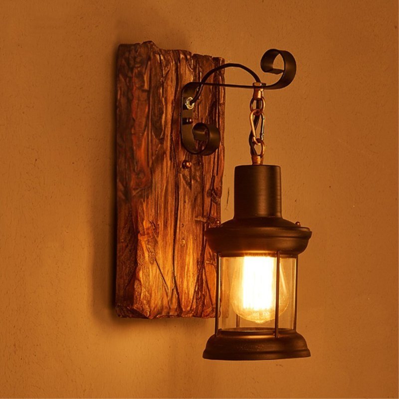 Silva Applique Murale Lanterne Industrielle/Rétro, Métal/Bois, Bronze, Salon - Neutralighting