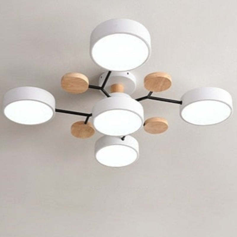 Arisha Plafonnier Rond Moderne, Métal/Bois, Blanc/Vert/Gris, Salon - Neutralighting