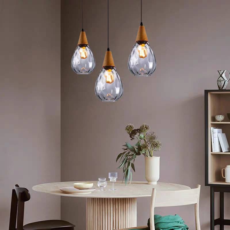 Arisha Vintage LED Suspension Ambre Verre Bois Chambre à coucher - Neutralighting