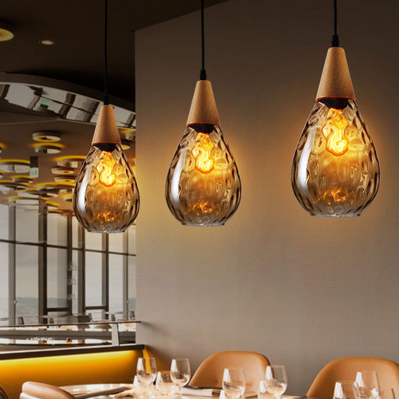 Arisha Vintage LED Suspension Ambre Verre Bois Chambre à coucher - Neutralighting