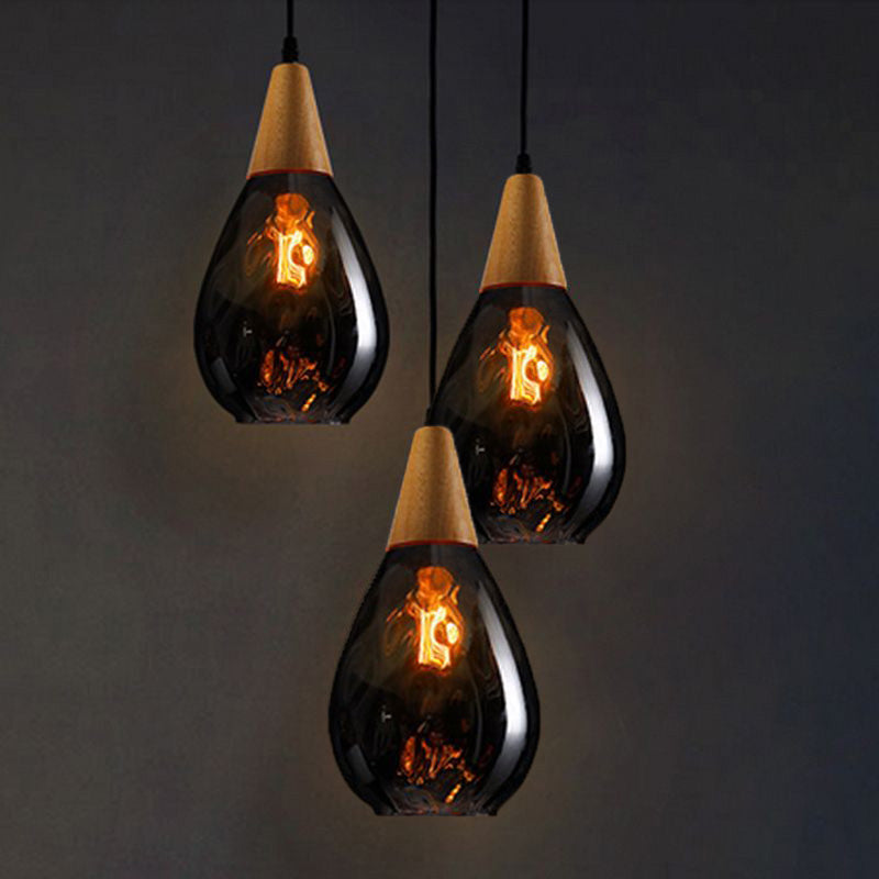 Arisha Vintage LED Suspension Ambre Verre Bois Chambre à coucher - Neutralighting