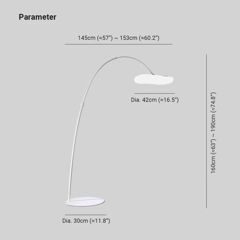 Aria Design Lampadaire Arc Simple Métal Blanc/Noir Salon