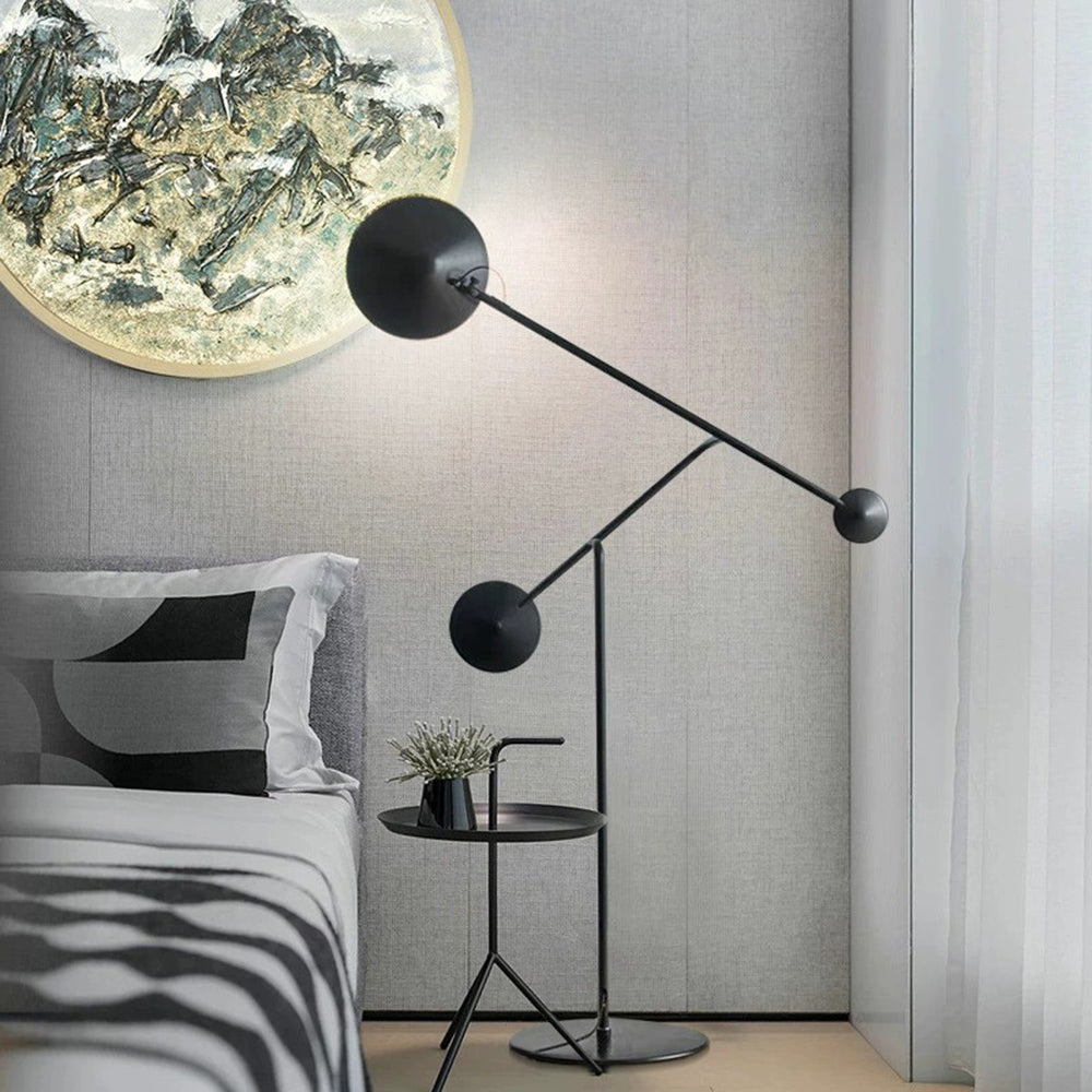 Arisha Design Simple Lampadaire Rond Moderne Métal Noir Salon/Chambre à Coucher