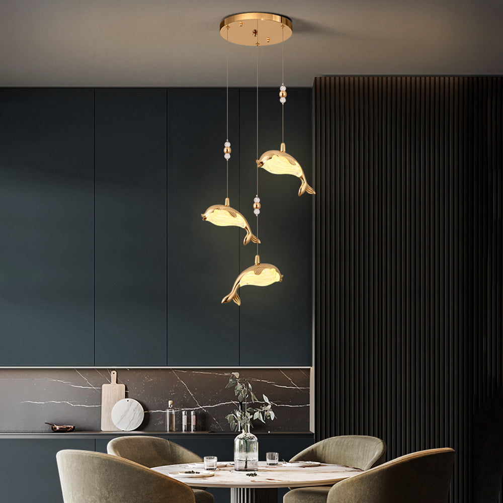 Arisha Design LED Luminaires Suspensions Dauphin Moderne Métal/Acrylique Doré Salon - Neutralighting