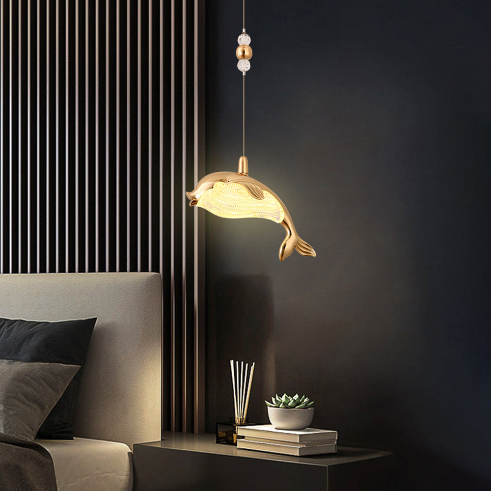Arisha Design LED Luminaires Suspensions Dauphin Moderne Métal/Acrylique Doré Salon - Neutralighting