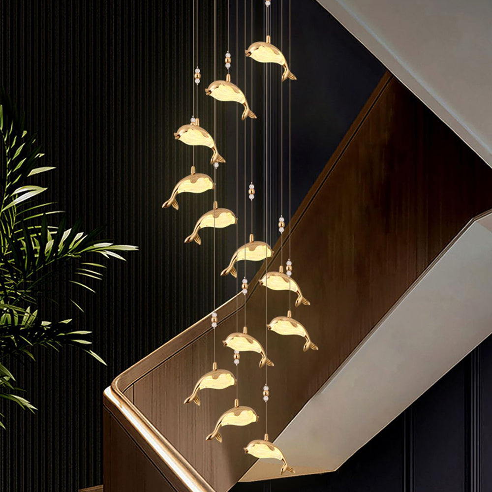 Arisha Design LED Luminaires Suspensions Dauphin Moderne Métal/Acrylique Doré Salon - Neutralighting