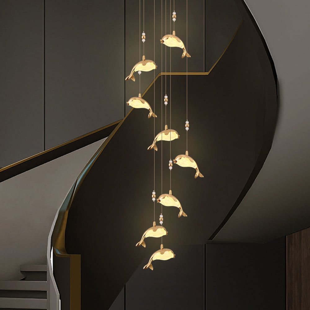 Arisha Design LED Luminaires Suspensions Dauphin Moderne Métal/Acrylique Doré Salon - Neutralighting