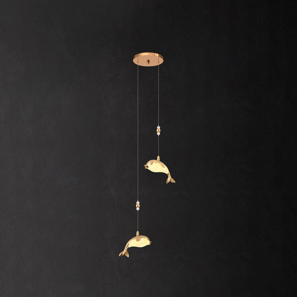 Arisha Design LED Luminaires Suspensions Dauphin Moderne Métal/Acrylique Doré Salon - Neutralighting