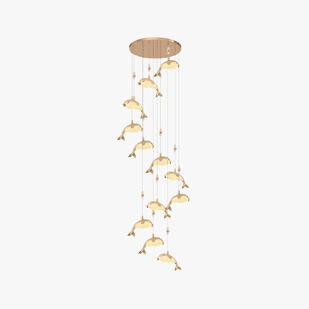 Arisha Design LED Luminaires Suspensions Dauphin Moderne Métal/Acrylique Doré Salon - Neutralighting