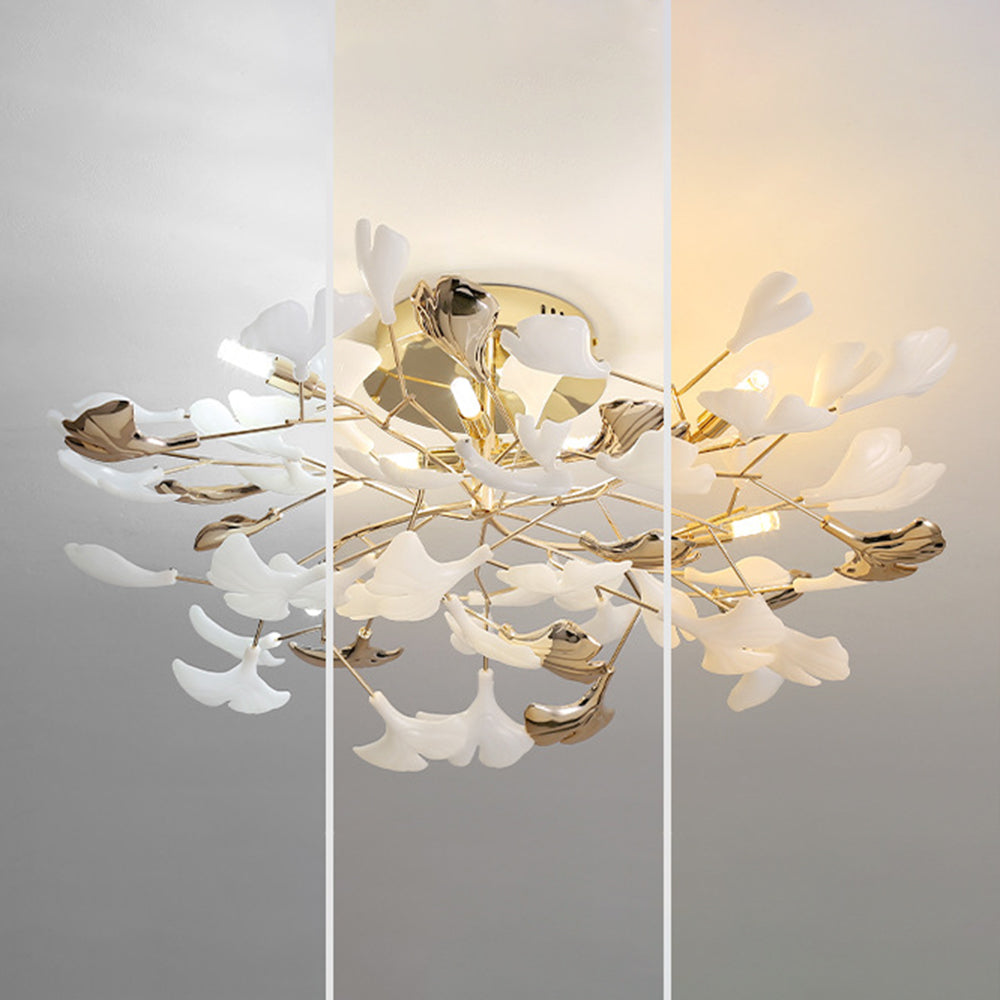 Olivia Design Plafonnier Floral Moderne Métal/Céramique Doré Salon/Chambre à Coucher - Neutralighting