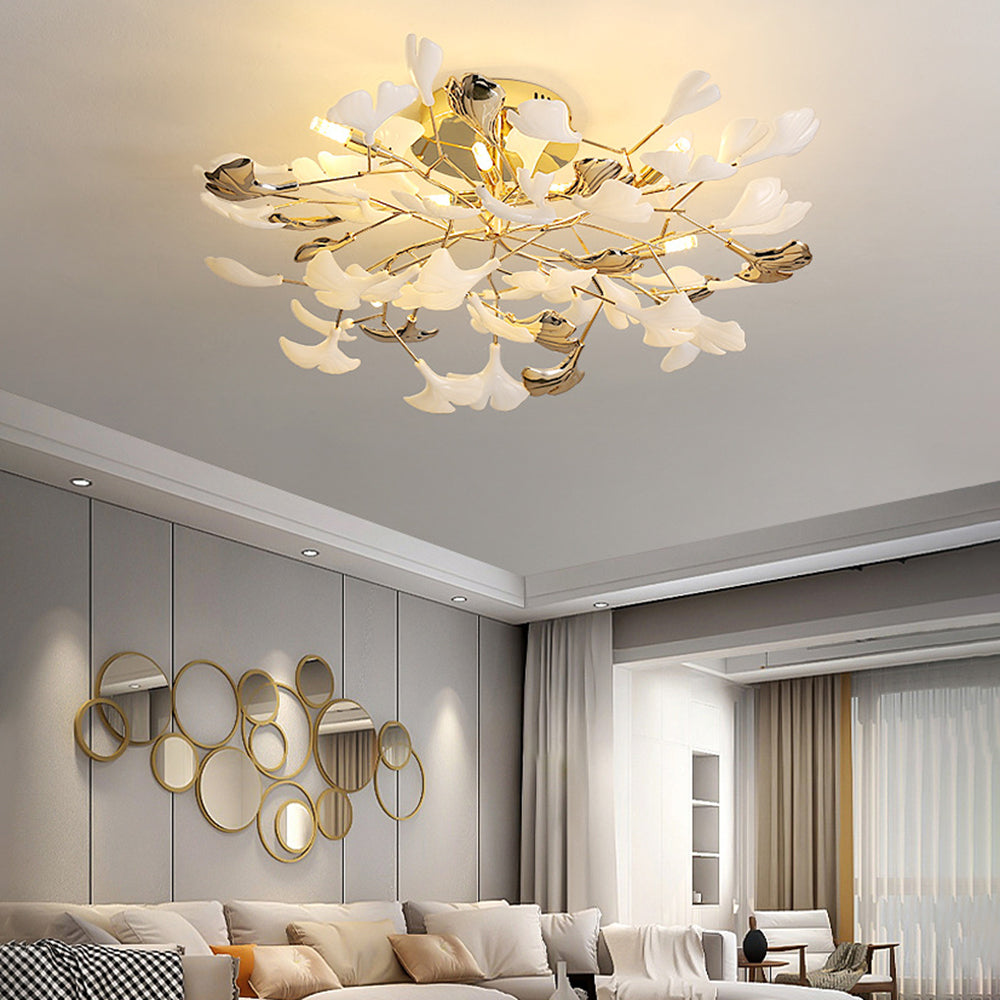 Olivia Design Plafonnier Floral Moderne Métal/Céramique Doré Salon/Chambre à Coucher - Neutralighting