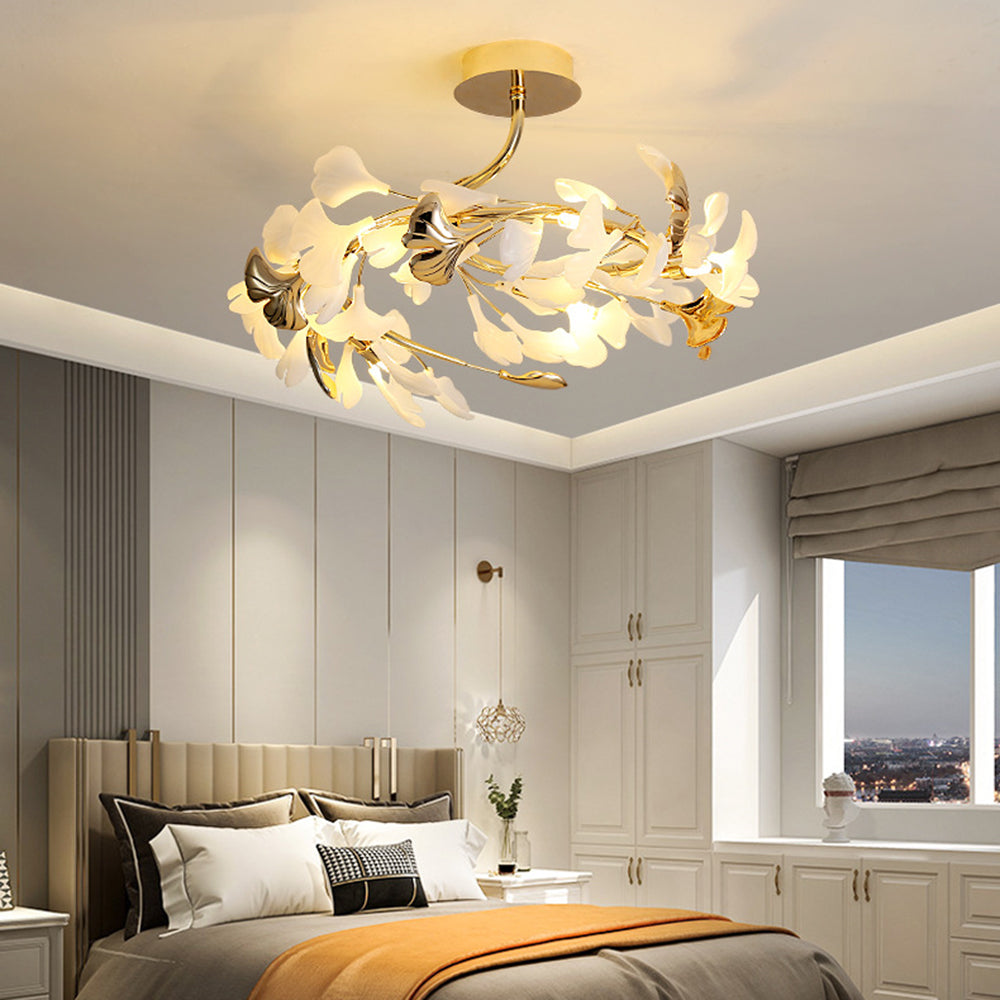 Olivia Design Plafonnier Floral Moderne Métal/Céramique Doré Salon/Chambre à Coucher - Neutralighting