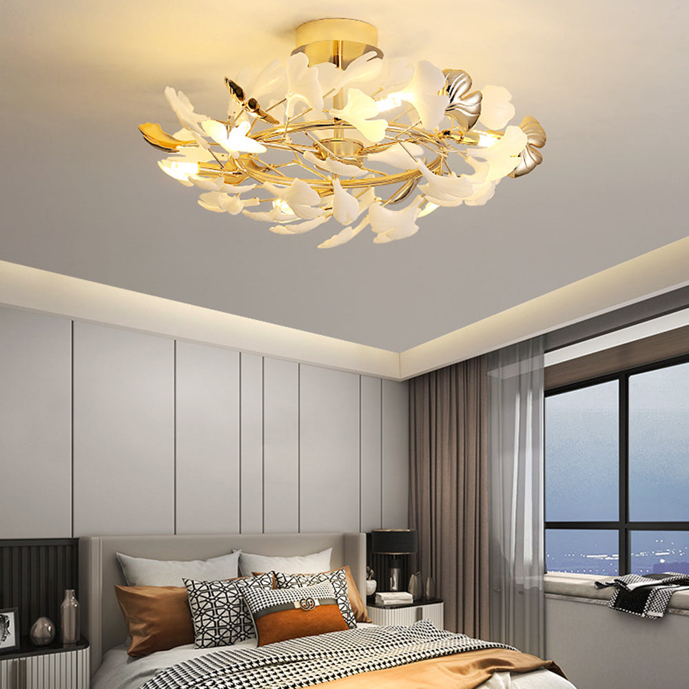 Olivia Design Plafonnier Floral Moderne Métal/Céramique Doré Salon/Chambre à Coucher - Neutralighting