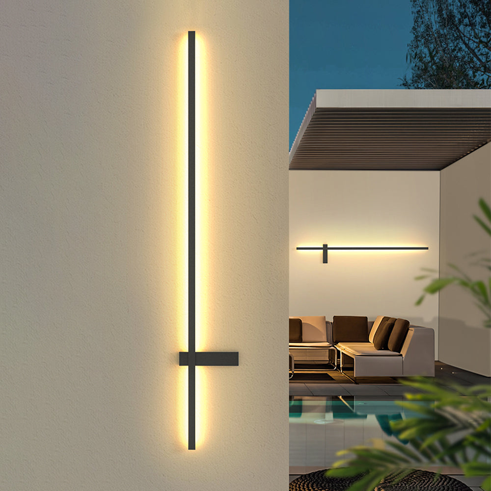 Ray Applique Murale Extérieure Linéaire Minimaliste, Métal, Noir, Terrasse
