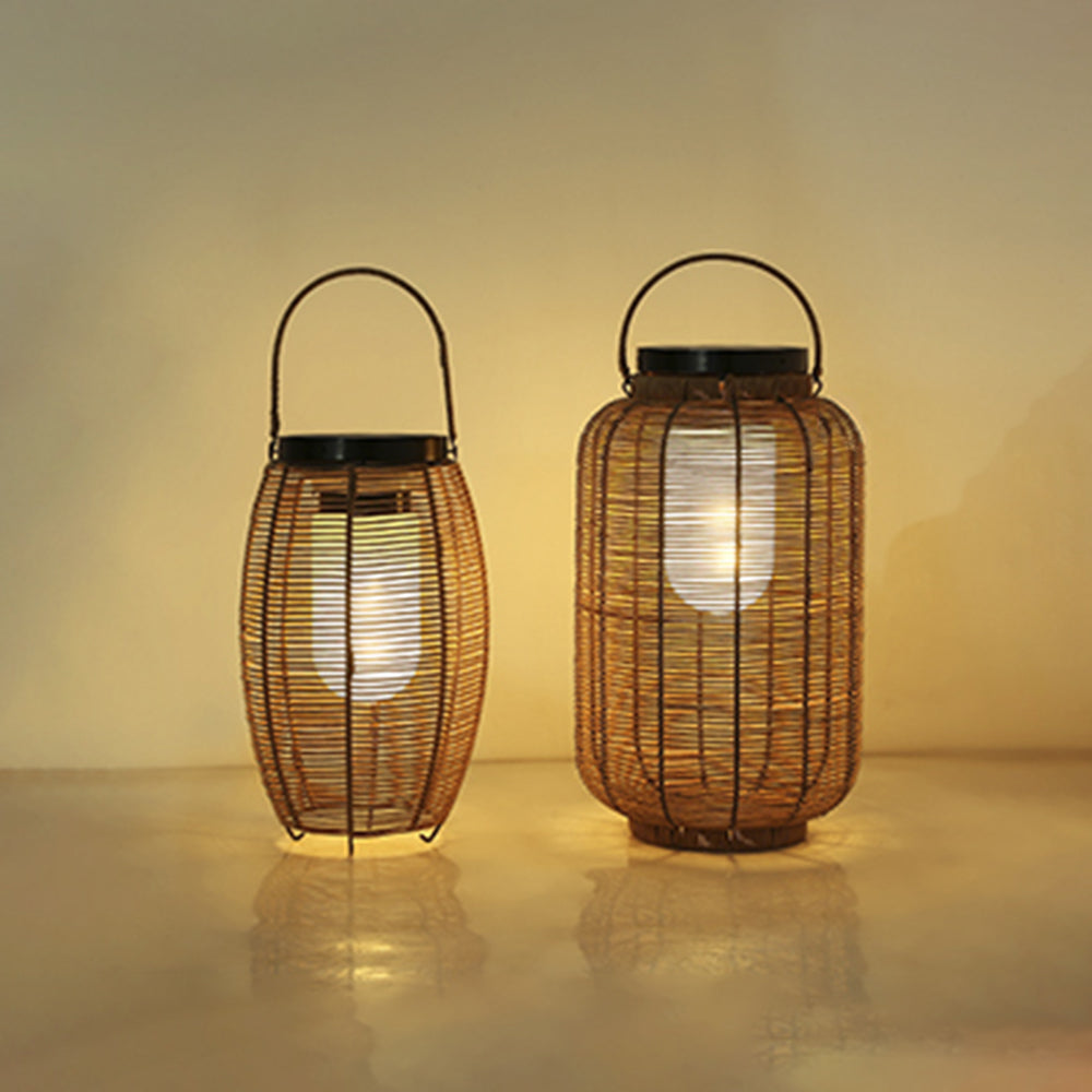 Ritta Lampadaire Lanterne Vintage, Métal/Rotin, Bois, Salon - Neutralighting