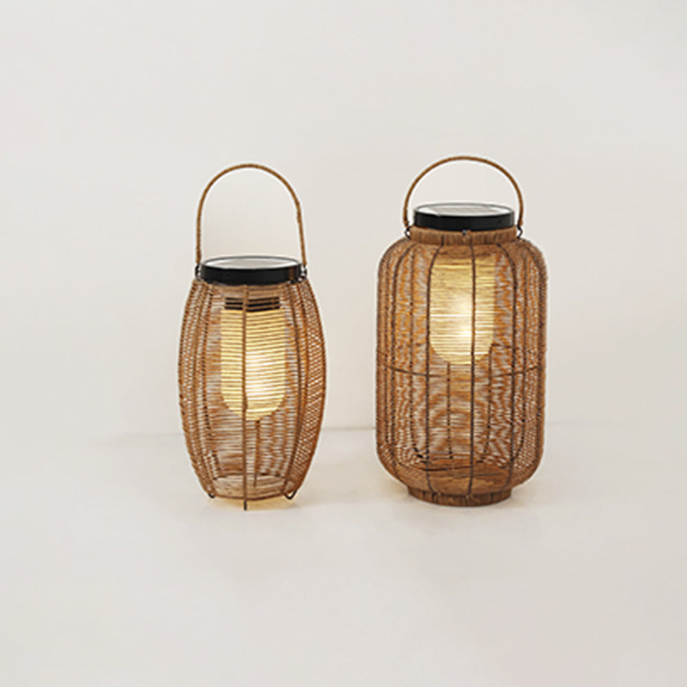 Ritta Lampadaire Lanterne Vintage, Métal/Rotin, Bois, Salon - Neutralighting