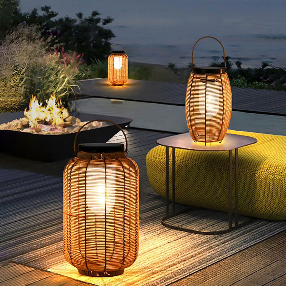Ritta Lampadaire Lanterne Vintage, Métal/Rotin, Bois, Salon - Neutralighting