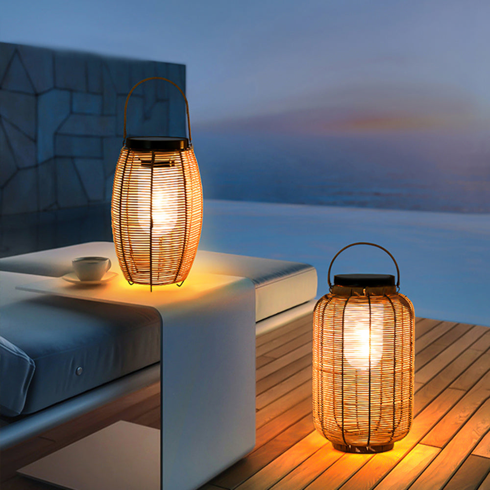 Ritta Lampadaire Lanterne Vintage, Métal/Rotin, Bois, Salon - Neutralighting