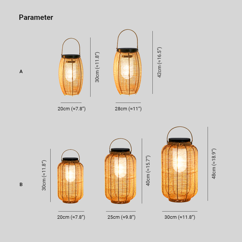 Ritta Lampadaire Lanterne Vintage, Métal/Rotin, Bois, Salon - Neutralighting