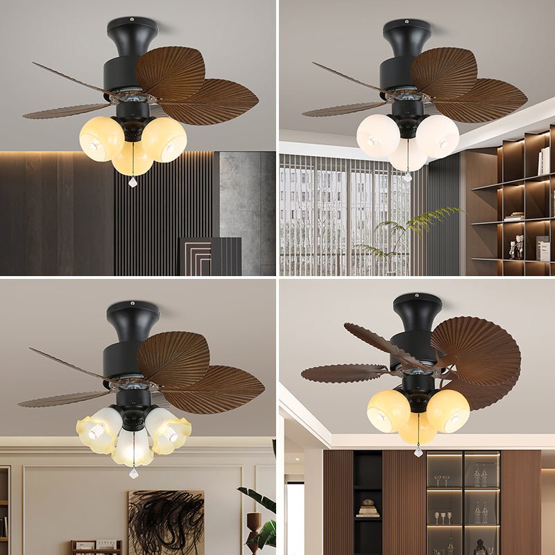 Plafonnier Ventilateur Liora Tropical en Verre mettant en valeur son design tropical