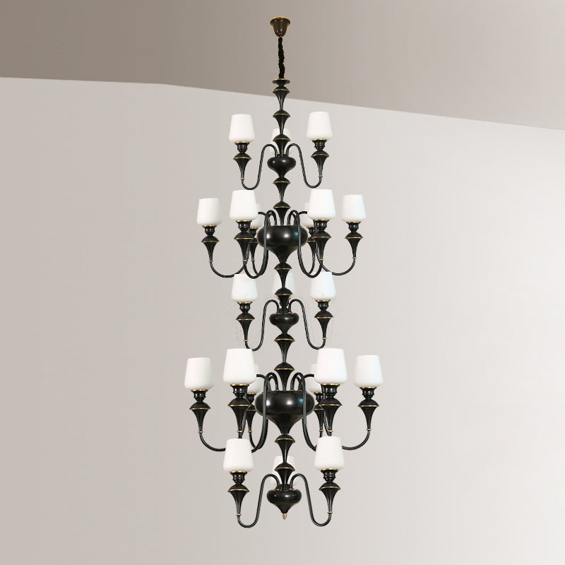 Abrahamson Traditional Shaded Tiered Brass Glass Chandelier - Lamp Copper