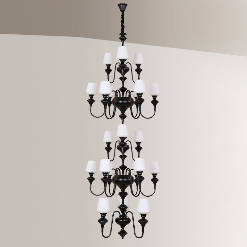 Abrahamson Traditional Shaded Tiered Brass Glass Chandelier - Lamp Copper