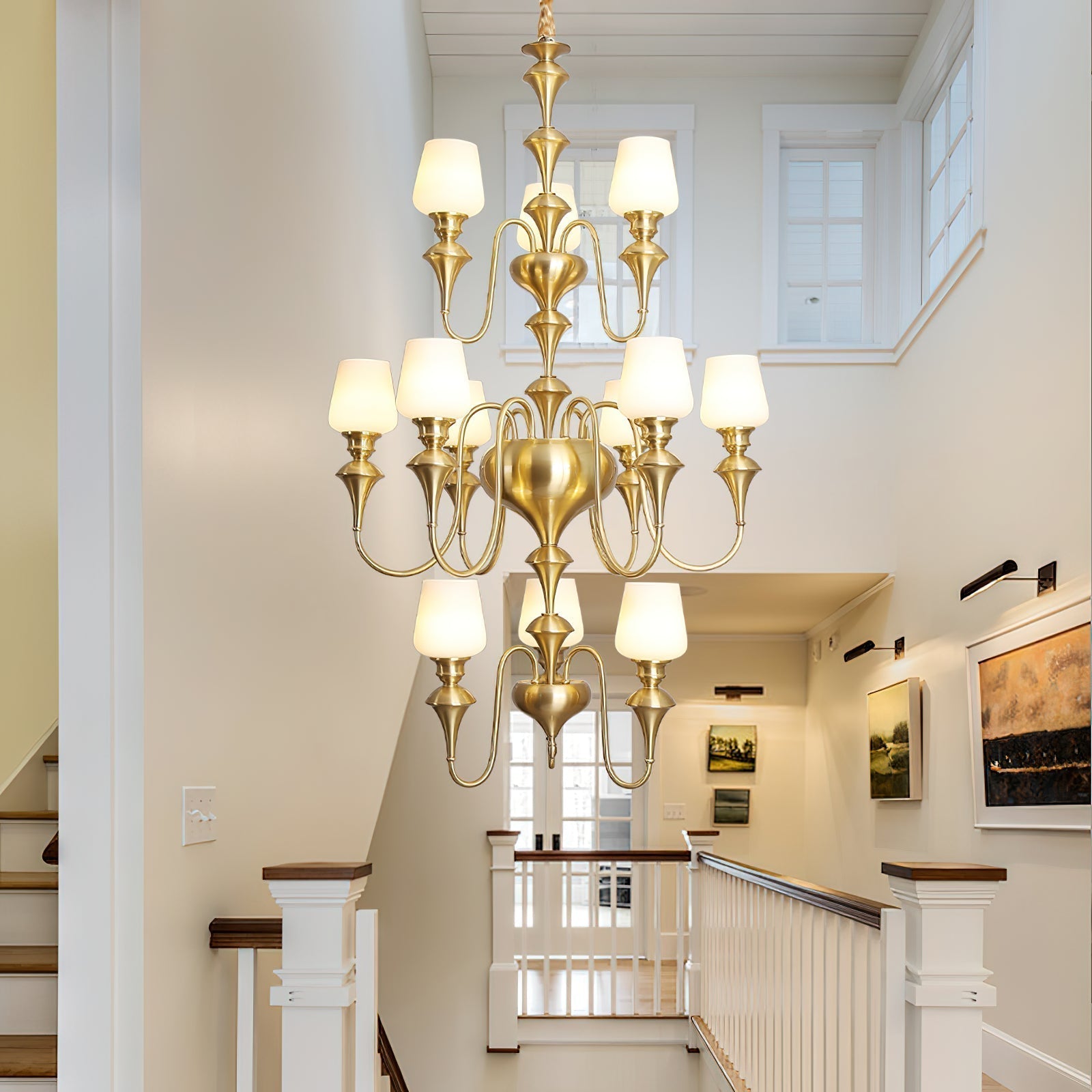Abrahamson Traditional Shaded Tiered Brass Glass Chandelier - Lamp Copper