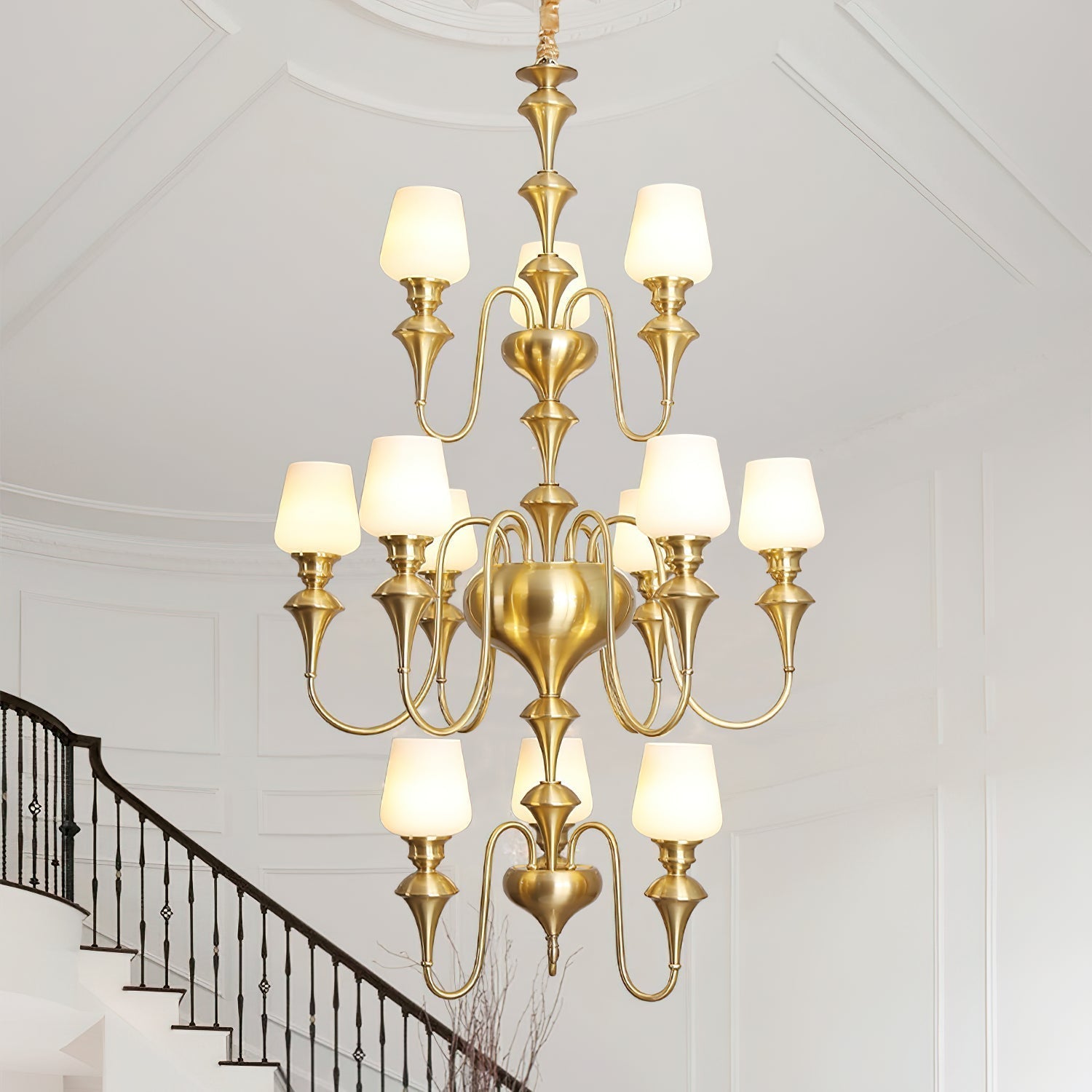 Abrahamson Traditional Shaded Tiered Brass Glass Chandelier - Lamp Copper