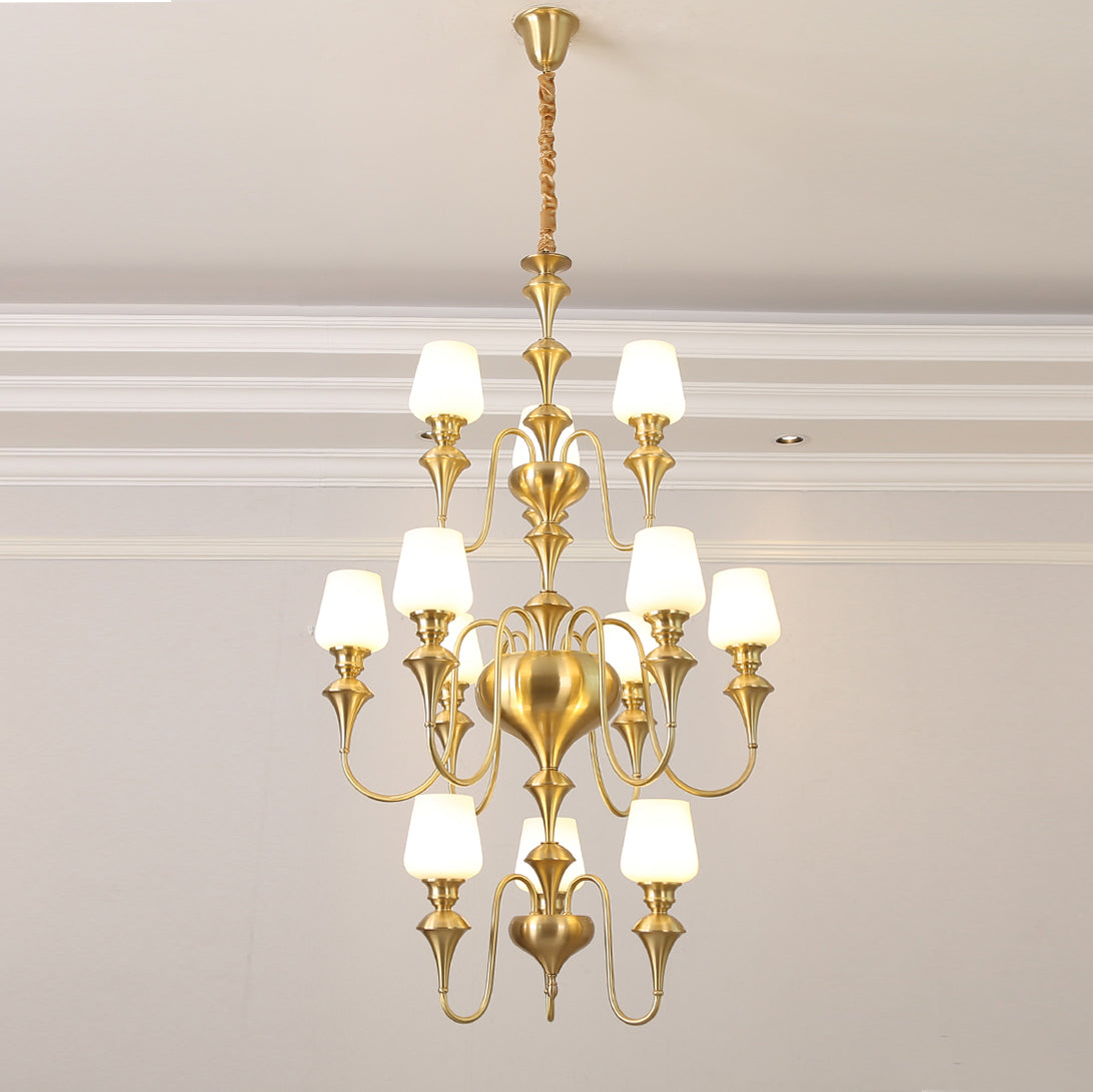 Abrahamson Traditional Shaded Tiered Brass Glass Chandelier - Lamp Copper