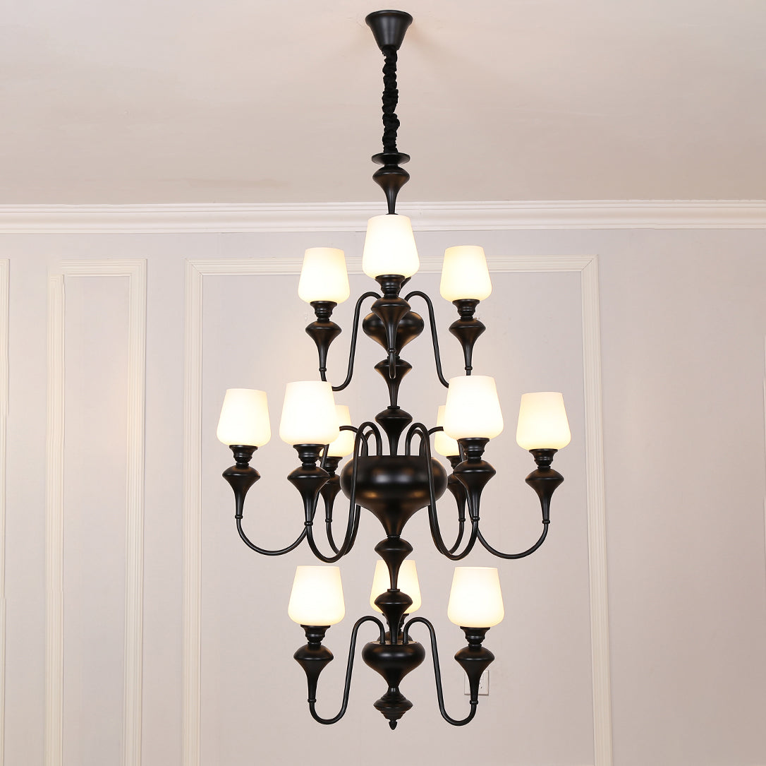 Abrahamson Traditional Shaded Tiered Brass Glass Chandelier - Lamp Copper