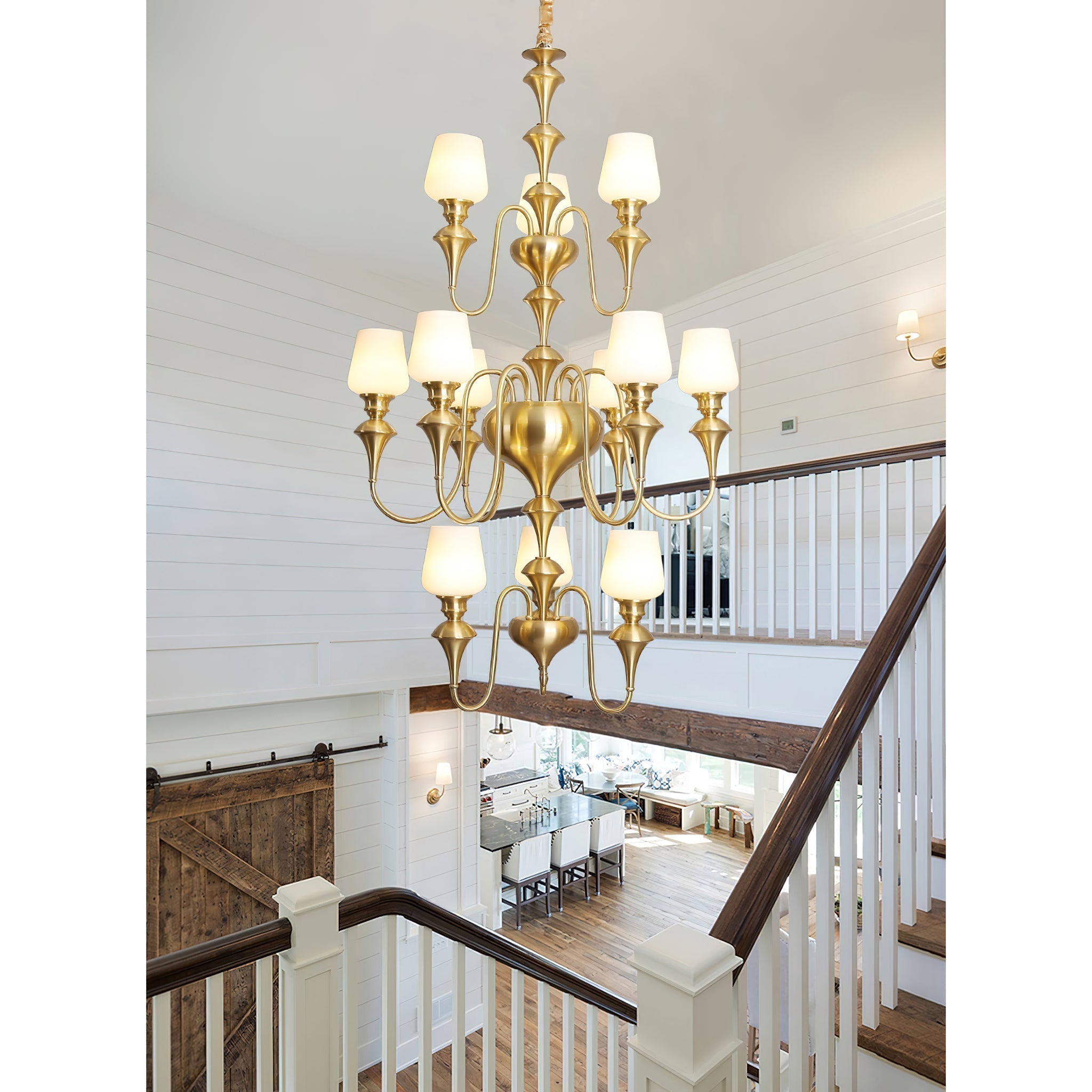Abrahamson Traditional Shaded Tiered Brass Glass Chandelier - Lamp Copper