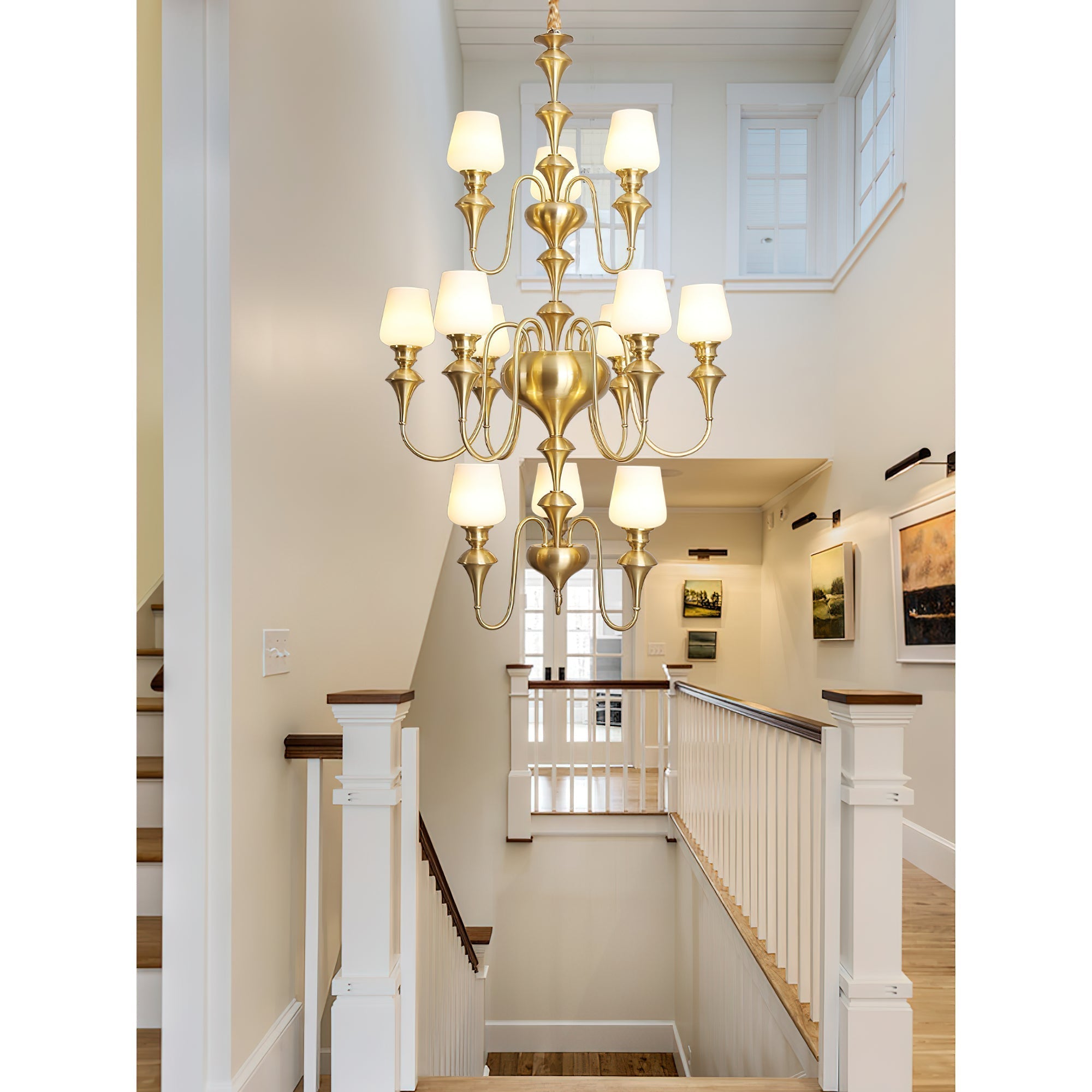 Abrahamson Traditional Shaded Tiered Brass Glass Chandelier - Lamp Copper