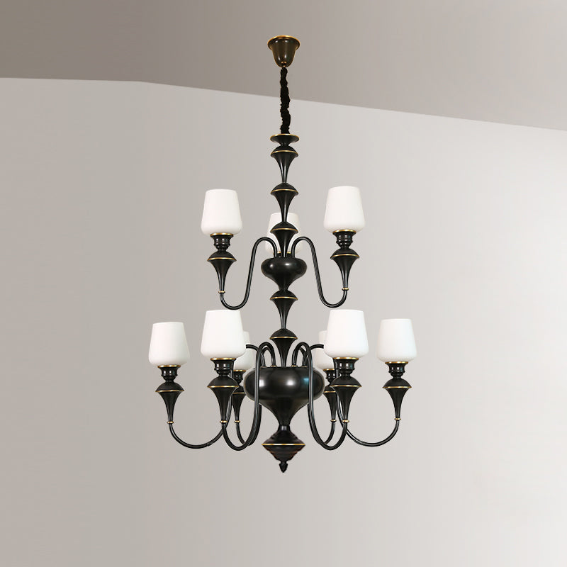 Abrahamson Traditional Shaded Tiered Brass Glass Chandelier - Lamp Copper