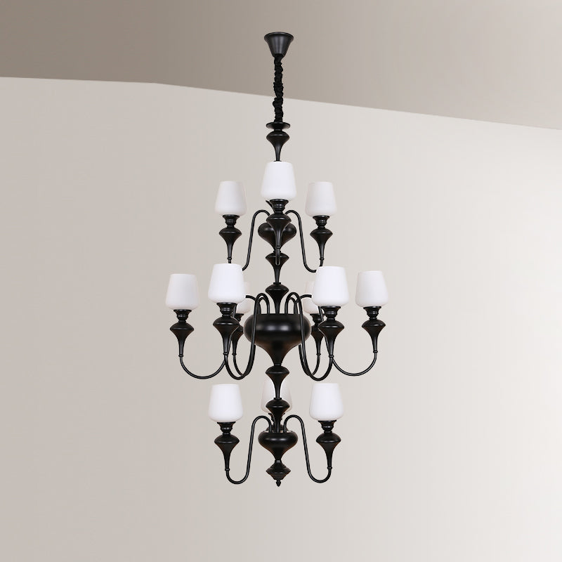 Abrahamson Traditional Shaded Tiered Brass Glass Chandelier - Lamp Copper