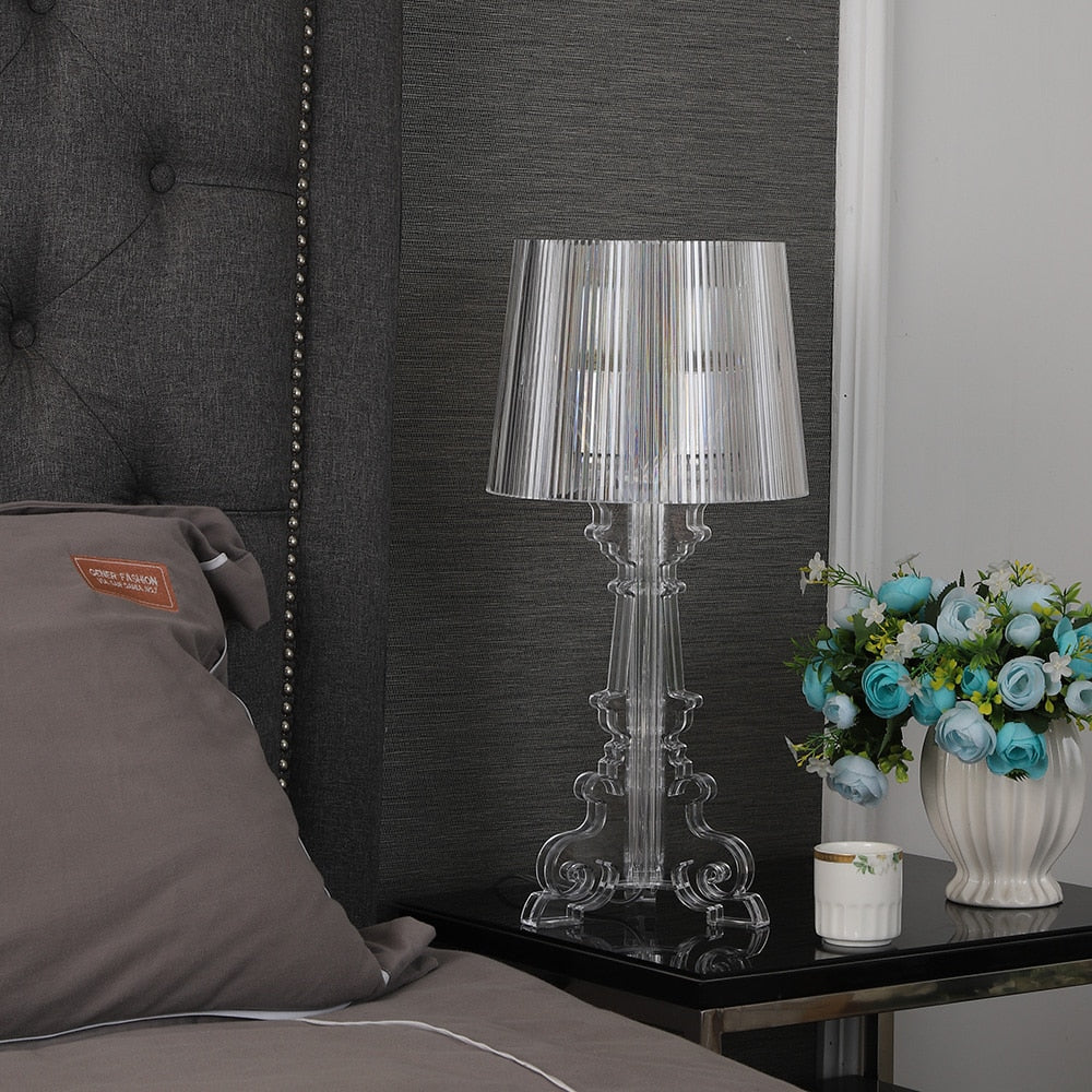 Kristy Lamp de Table Cylindre Moderne, Arcylique, Noir/Transparent, Salon