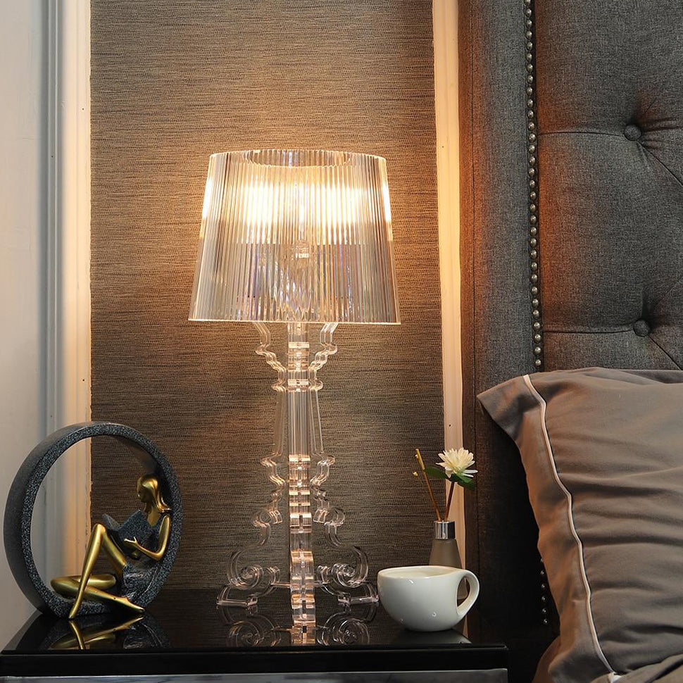 Kristy Lamp de Table Cylindre Moderne, Arcylique, Noir/Transparent, Salon